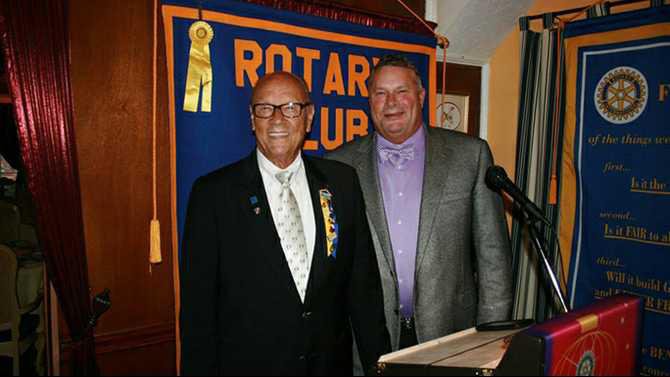 0620PhotoRotary - Rockdale Rotary 1992 president Clark Dowdy and new president Tony Dowdy