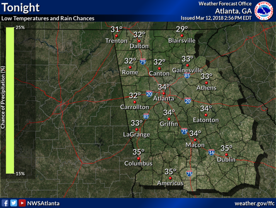 Forecast for Monday Night, March 12, 2018