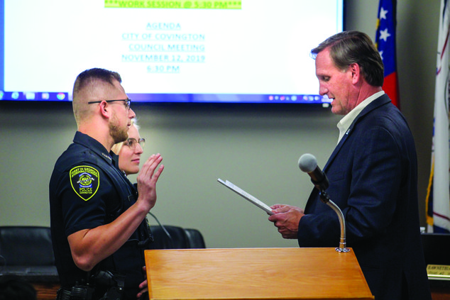 Wyatt, Nichols sworn in as CPD officers - The Covington News