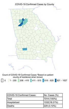 COVID-19 cases in Georgia as of noon Monday, April 6