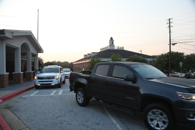 Cars line up